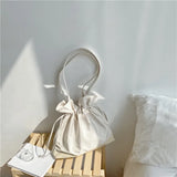 Pleated Canvas Shoulder Bag Soft Handbag Solid