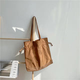 Pleated Canvas Shoulder Bag Soft Handbag Solid