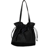 Pleated Canvas Shoulder Bag Soft Handbag Solid