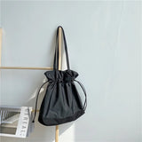 Pleated Canvas Shoulder Bag Soft Handbag Solid