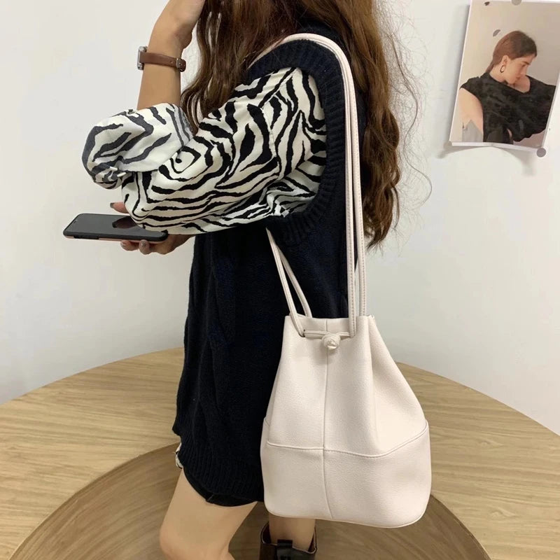 Women's Casual PU Leather Messenger Bag Shoulder Bucket Handbag