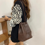 Women's Casual PU Leather Messenger Bag Shoulder Bucket Handbag