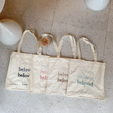 Letter Embroidery Canvas Shoulder Bag Casual Girl Handbag