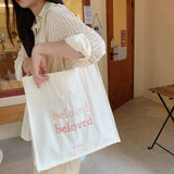 Letter Embroidery Canvas Shoulder Bag Casual Girl Handbag