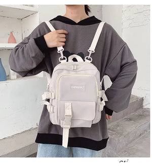 Small Canvas Girl Mini Backpack Waterproof Travel Bag School Tote Bow Bag