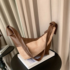 Spliced One Shoulder Bag Large Capacity Messenger Tote Bag