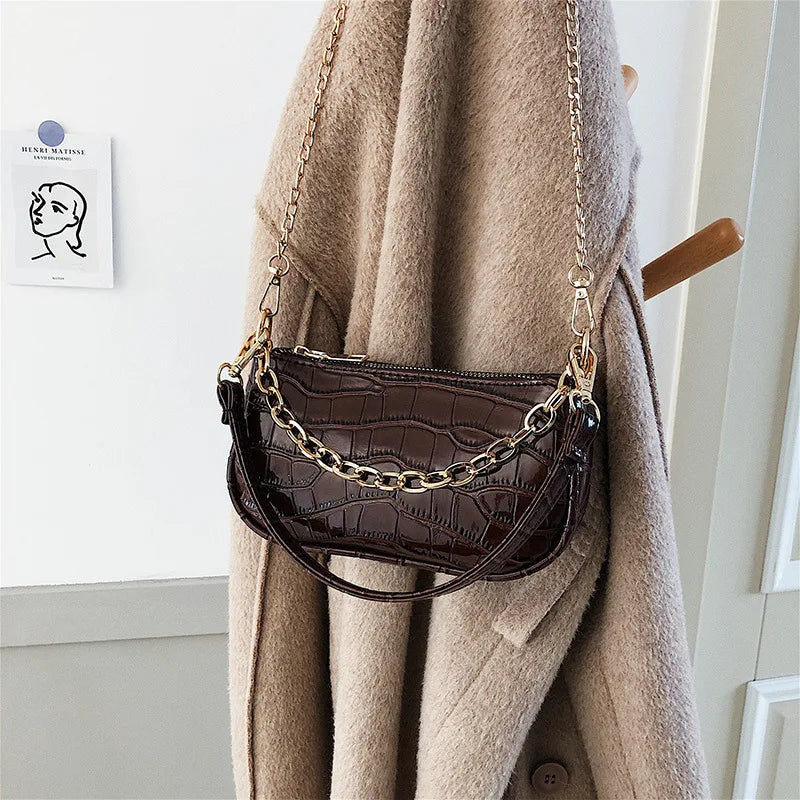 Stone Pattern Pu Shoulder Bag Chain Casual Ladies Bag