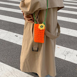 Student Knit Shoulder Bag with Flower