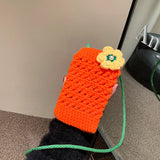 Student Knit Shoulder Bag with Flower