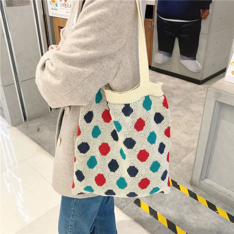Student Knitting Totes Wool Shoulder Bag Casual Handbag