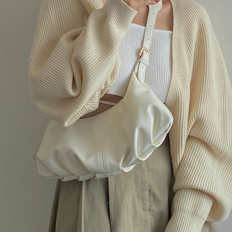 Vintage PU Leather Women Underarm Bag Large Capacity