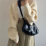 Vintage PU Leather Women Underarm Bag Large Capacity