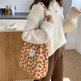 Retro Floral Print Corduroy Shoulder Bag Young Girls Casual Handbag