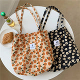 Retro Floral Print Corduroy Shoulder Bag Young Girls Casual Handbag