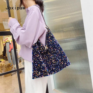 Vintage Sequin Shoulder Bag for Women, Colorful Tote Handbag
