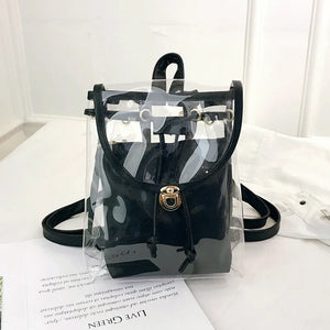 Clear PVC Backpack Women Drawstring School Bag