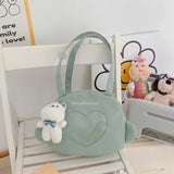 Heart Shoulder Bags for Girls Candy Tote Handbags Preppy Style Pink Purple