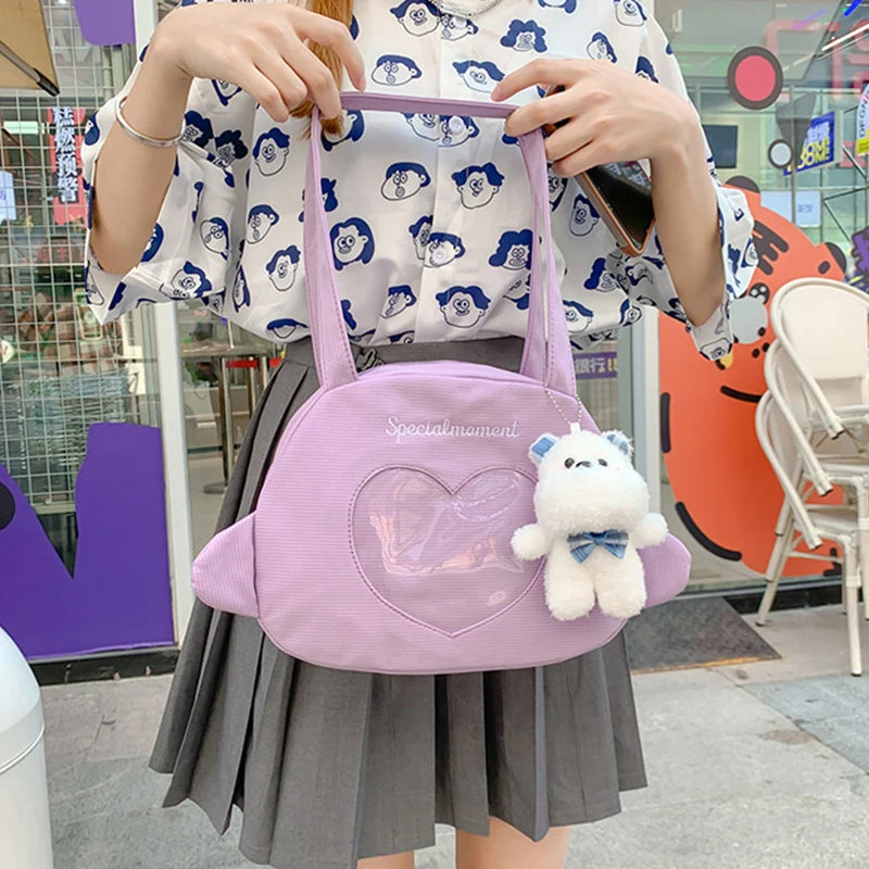 Heart Shoulder Bags for Girls Candy Tote Handbags Preppy Style Pink Purple
