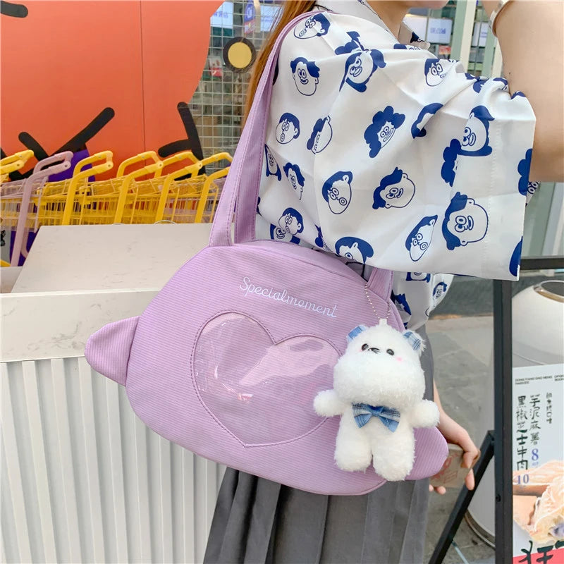 Heart Shoulder Bags for Girls Candy Tote Handbags Preppy Style Pink Purple