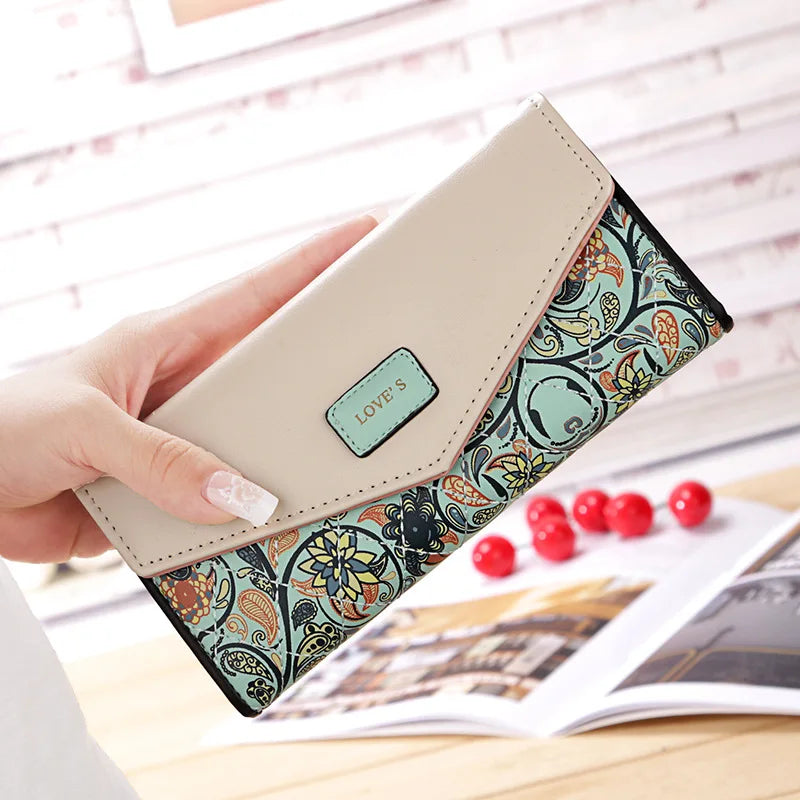 Floral Rhombus PU Leather Purse Envelope Ladies Wallet Clutch Bag
