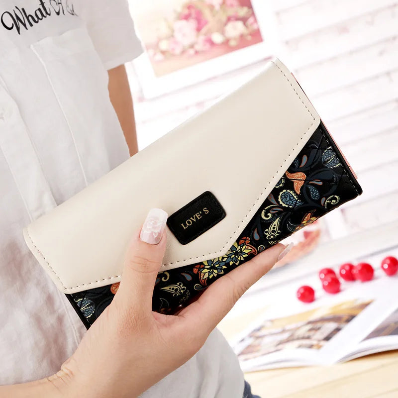 Floral Rhombus PU Leather Purse Envelope Ladies Wallet Clutch Bag