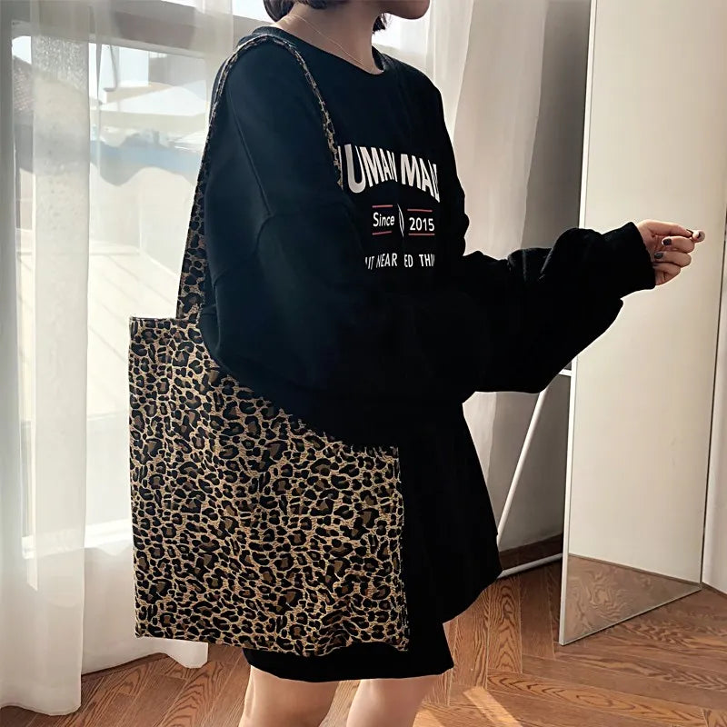 Ulzzang Leopard Canvas Bag Hip Hop Shoulder Bag Casual Messenger Bag