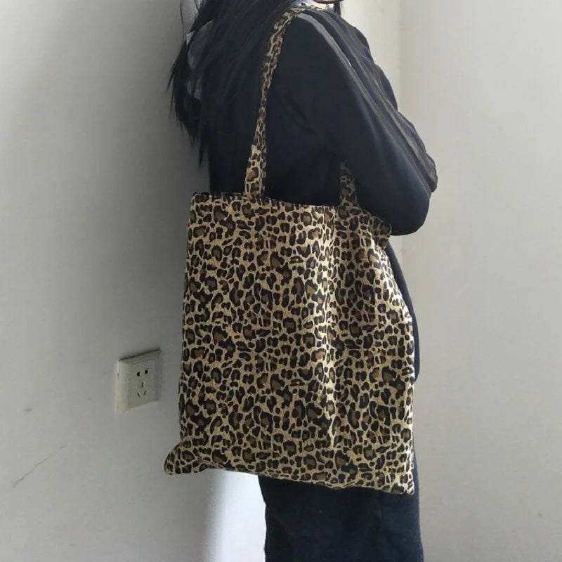 Ulzzang Leopard Canvas Bag Hip Hop Shoulder Bag Casual Messenger Bag