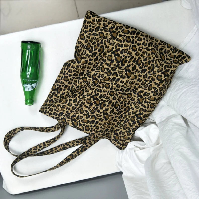 Ulzzang Leopard Canvas Bag Hip Hop Shoulder Bag Casual Messenger Bag