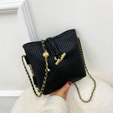 Western Style Texture Bucket Bag with Chains