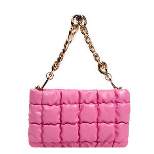 Checkered Shoulder Bag with Acrylic Chain, Portable for Women