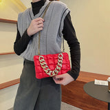 Checkered Shoulder Bag with Acrylic Chain, Portable for Women