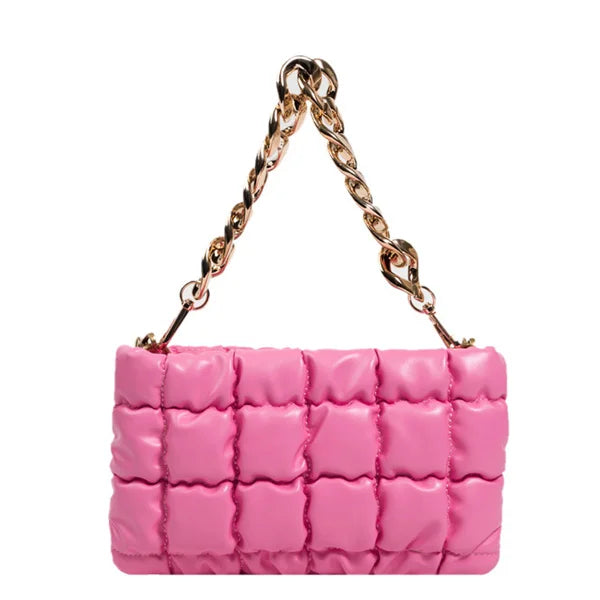 Checkered Shoulder Bag with Acrylic Chain, Portable for Women