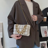 Checkered Shoulder Bag with Acrylic Chain, Portable for Women