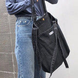 Vintage Denim Canvas Shoulder Bag for Students