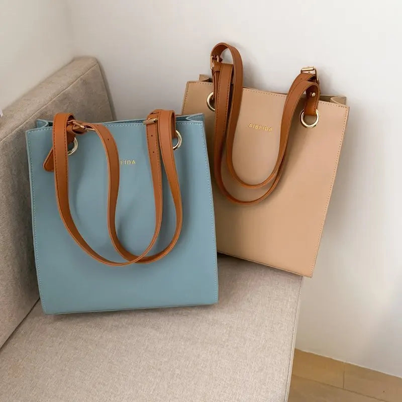 Large-Capacity Soft Leather Shoulder Bag Multicolore Tote
