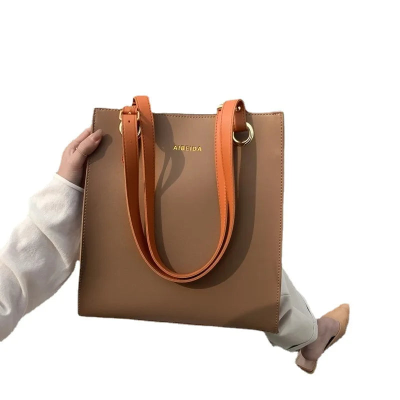 Large-Capacity Soft Leather Shoulder Bag Multicolore Tote
