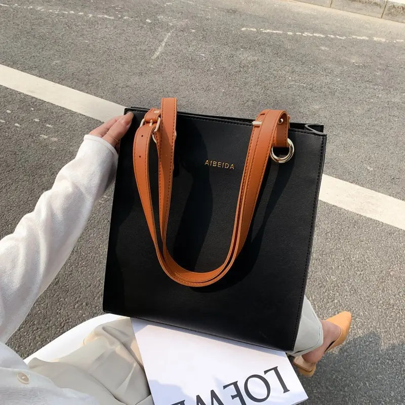 Large-Capacity Soft Leather Shoulder Bag Multicolore Tote