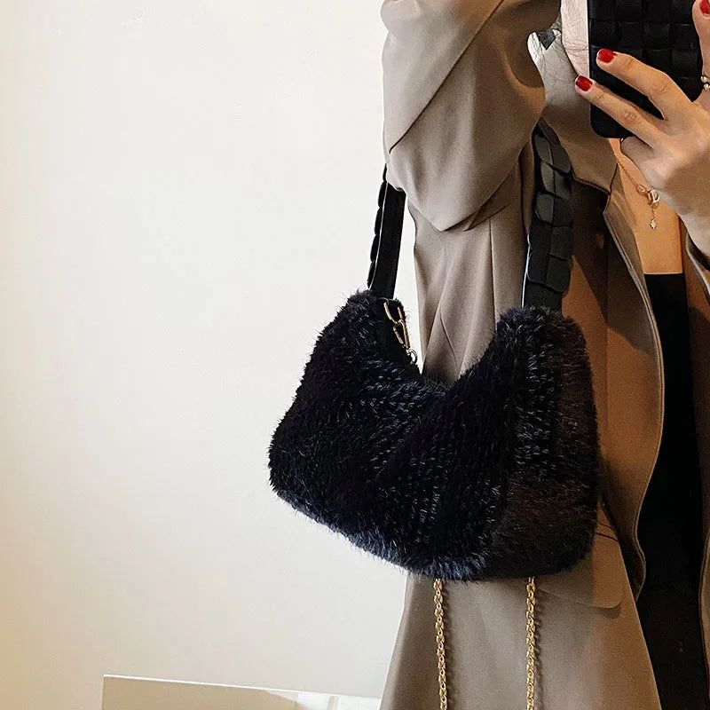 Plush Handbags Bags for Women Autumn And Winter Texture Female Shoulder Bags