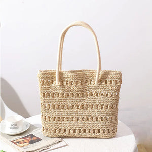Straw Bag Ins Fire Hollow Air One-Shoulder Hand-Woven Bag