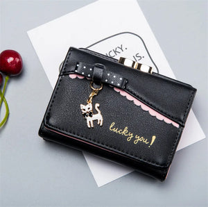 Small Fresh Short Bow Purse Cheap Ladies Wallets Cat Pendant