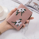 Embroidery Flower Zipper Short Purse Thin Style Multi-card