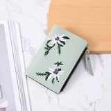 Embroidery Flower Zipper Short Purse Thin Style Multi-card