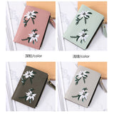Embroidery Flower Zipper Short Purse Thin Style Multi-card