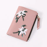 Embroidery Flower Zipper Short Purse Thin Style Multi-card