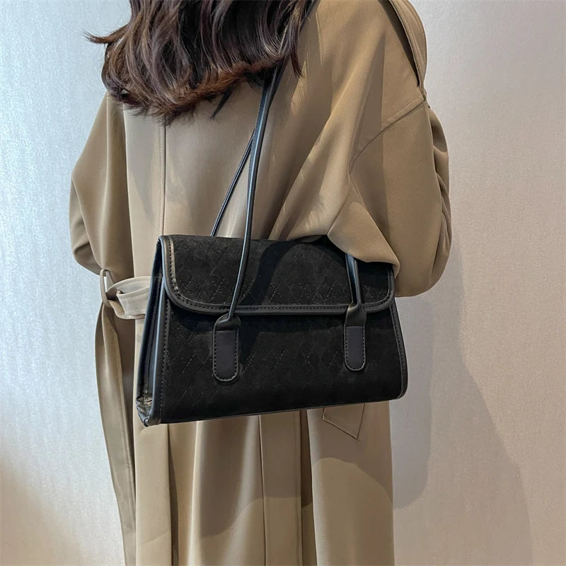 Texture Female Plush Shoulder Bags All-match Handbags