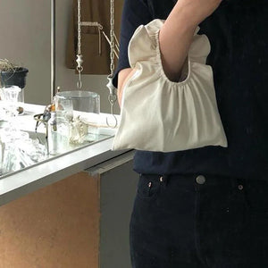 Ruffled One-shoulder Canvas Hand Bag Mini Dumpling Bag