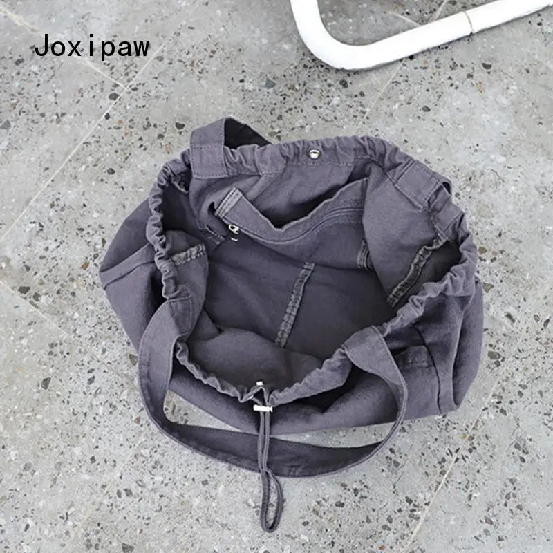 Vintage Canvas Tote Bag Drawstring Shoulder Handbag
