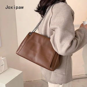 Vintage Lattice Chain Handbag Women PU Leather Shoulder Bag