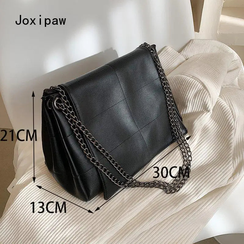 Vintage Lattice Chain Handbag Women PU Leather Shoulder Bag