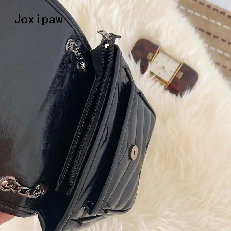 Vintage PU Leather Crossbody Bag for Women Girl Chain Shoulder Bag